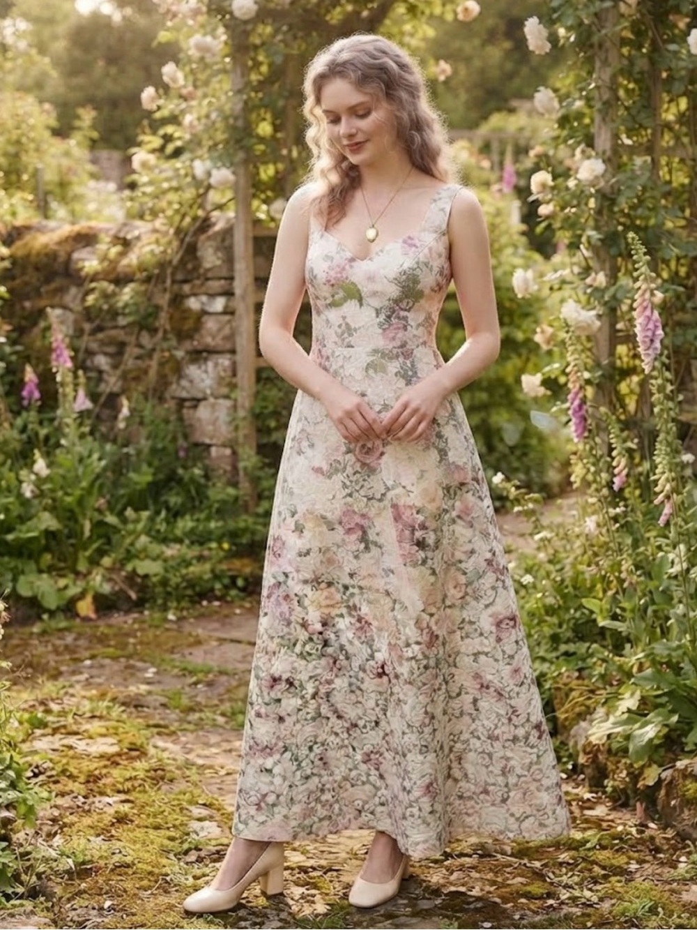 Vintage Jessica McClintock Bridal Floral Brocade Maxi Dress Size 12